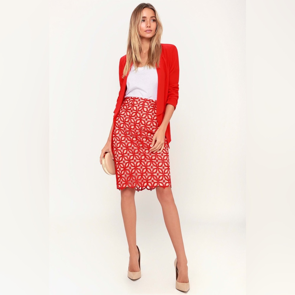Harnett Red and Nude Lace Skirt